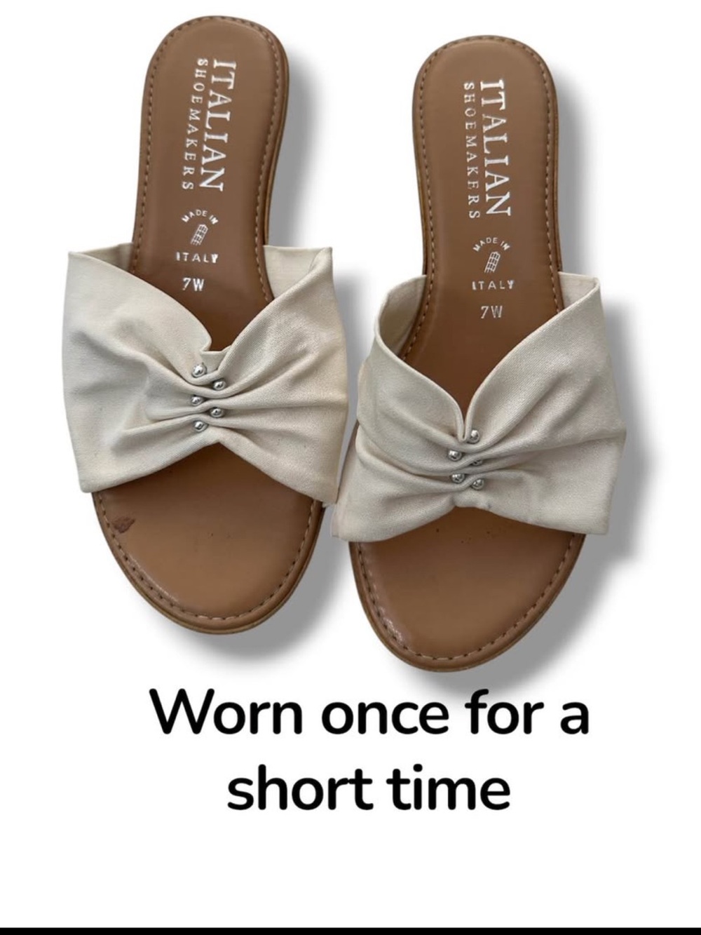 7W Brides 2" Wedge Heels Italian Leather White Bows w/Pearl Detail